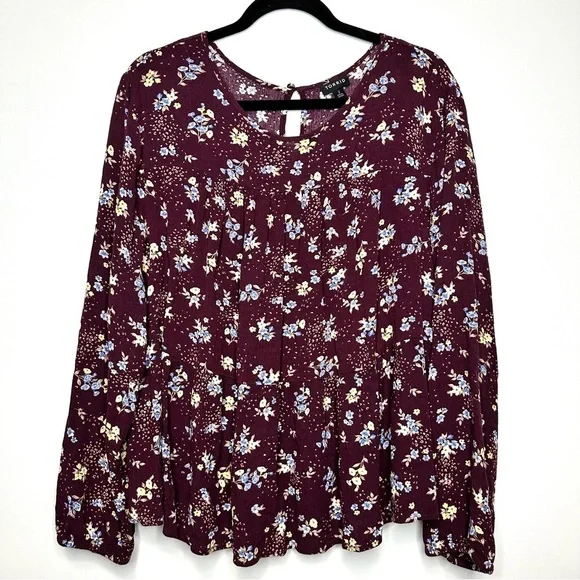Torrid Crinkle Gauze Tiered Floral Top Size 2X Maroon 100% Rayon - Picture 3 of 8